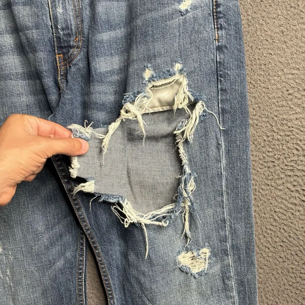 Levis Jeans Mens 36x34 Blue Denim 527 Low Boot Cut Medium Wash Flare Thrashed